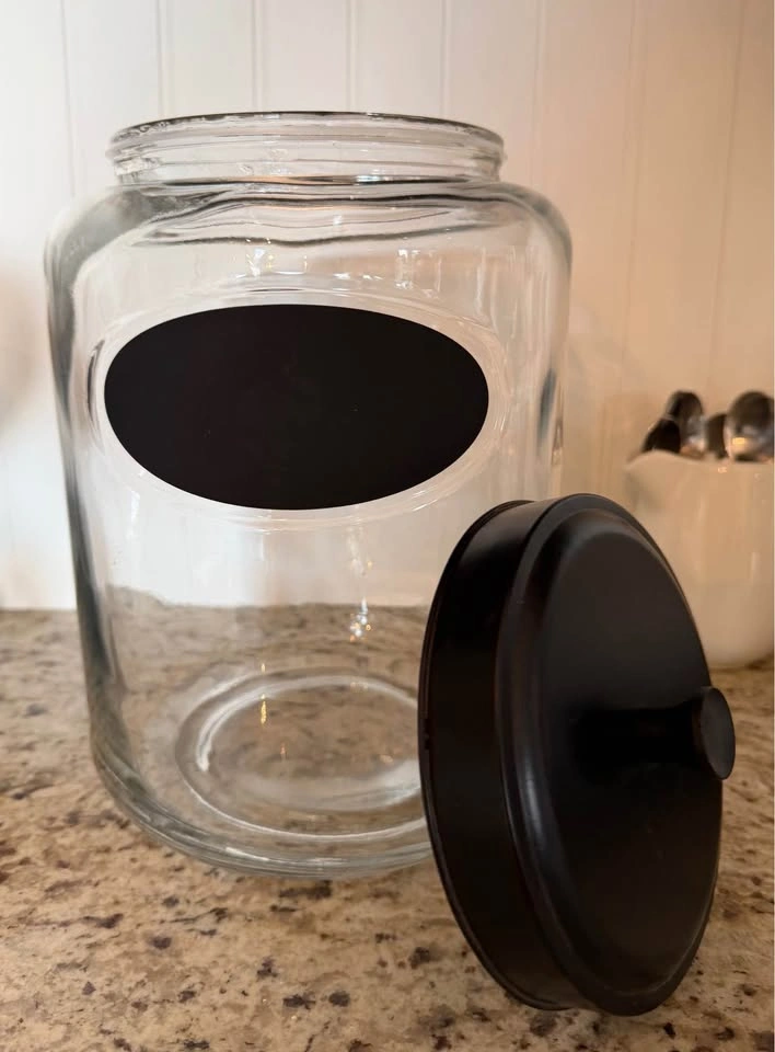 Glass Canister with Chalkboard Label and Black Lid - photo 2