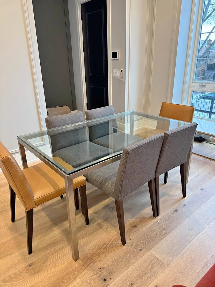 Room & Board Dining Table Set (Seats 6) – Glass & Stainless Stee