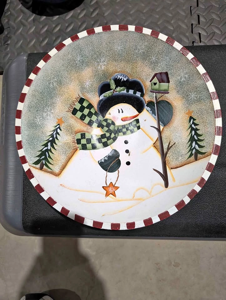 Christmas Snowman Wooden Serving Bowl