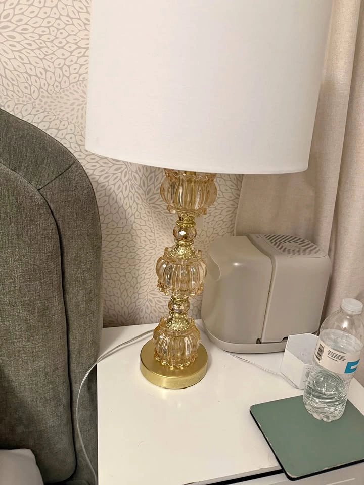 Gold/brass glass lamp with neutral ivory shade - NWT - photo 2