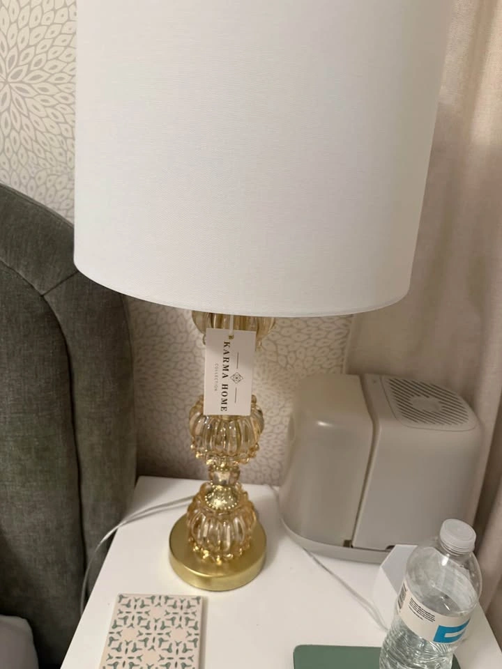 Gold/brass glass lamp with neutral ivory shade - NWT - photo 4