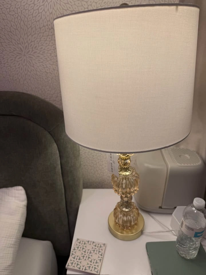 Gold/brass glass lamp with neutral ivory shade - NWT