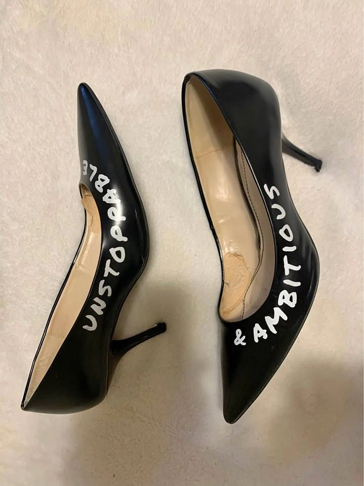 Zara Heels AMBITIOUS & UNSTOPPABLE Stilettos Black Patent, Lilac