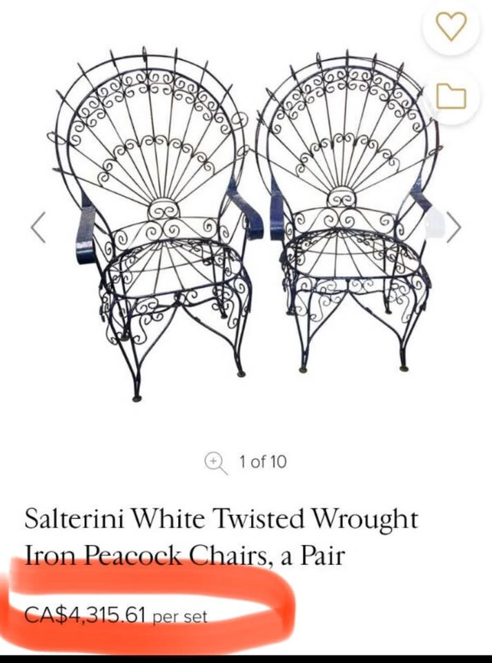 Iron peacock chairs outdoor indoor Salerni Rod iron Vintage anti - photo 2