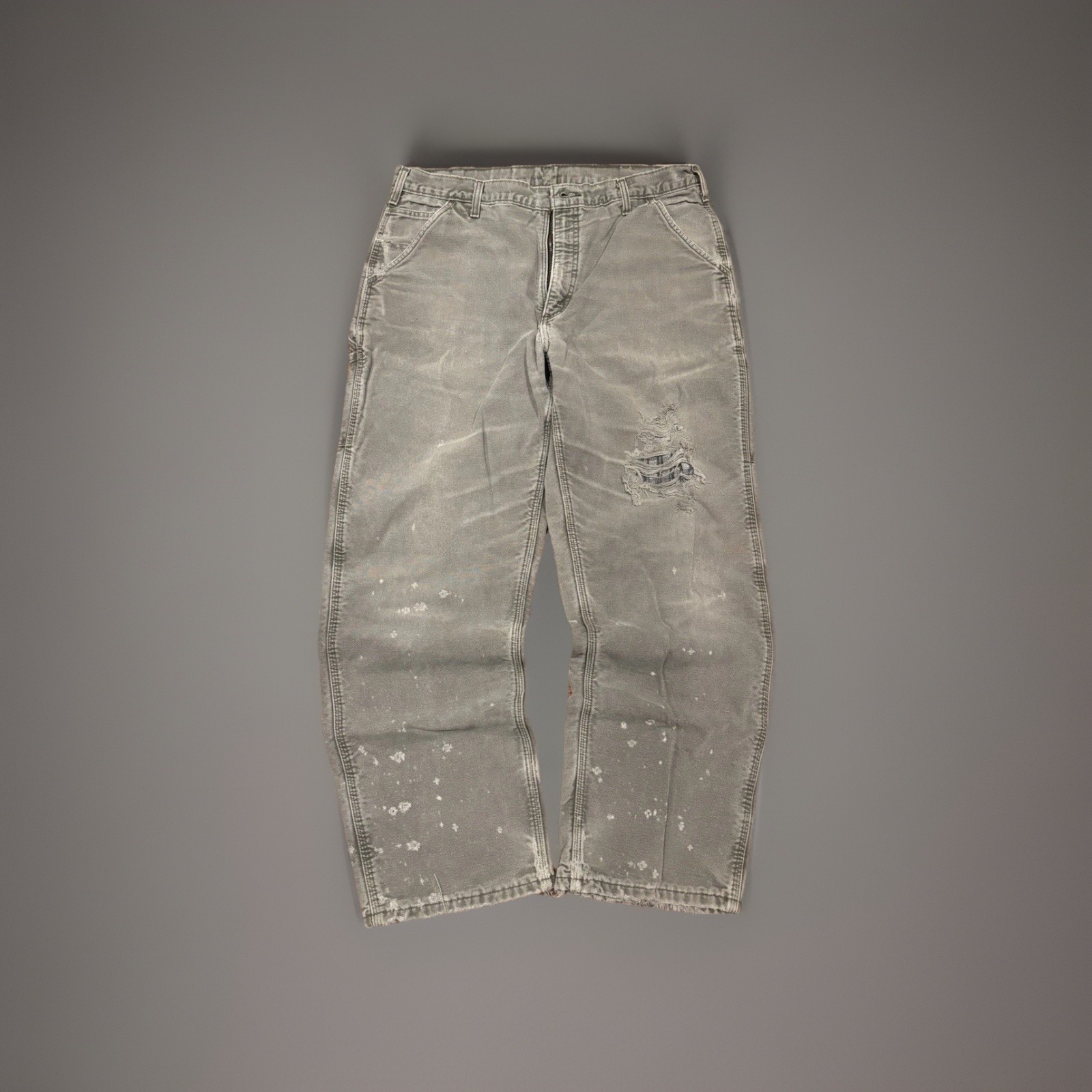 Distressed Carhartt Faded Olive Flannel Lined Pants - 36x31
