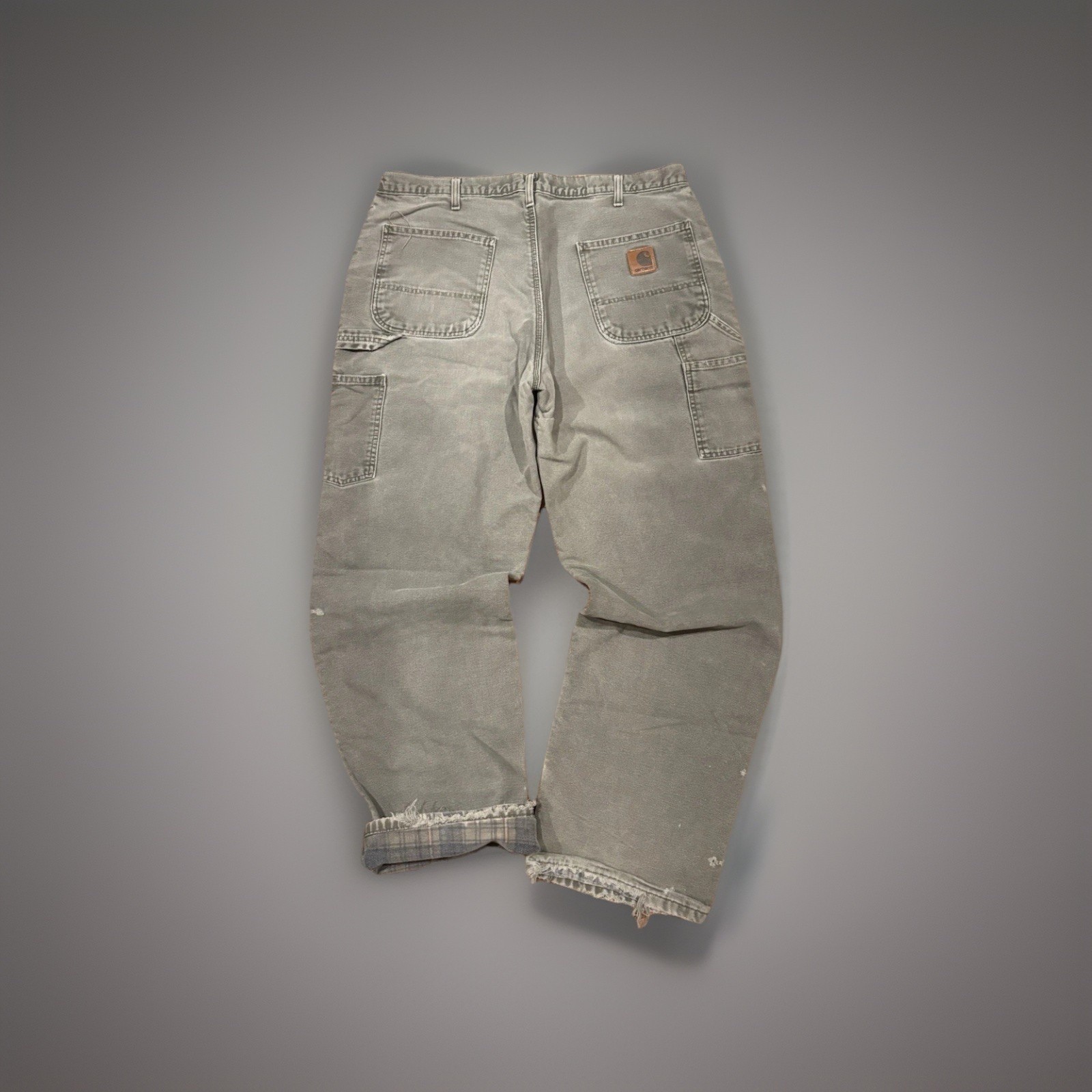 Distressed Carhartt Faded Olive Flannel Lined Pants - 36x31 - photo 2