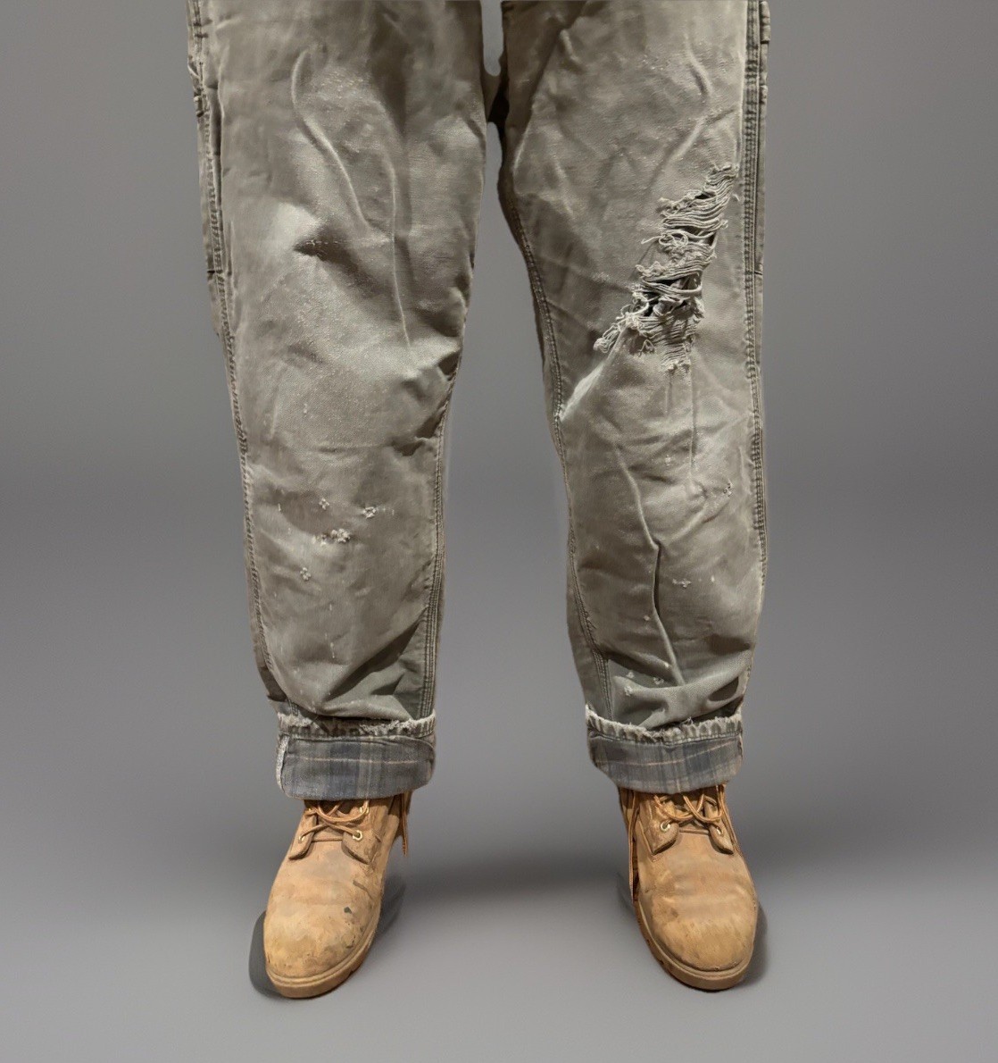 Distressed Carhartt Faded Olive Flannel Lined Pants - 36x31 - photo 4