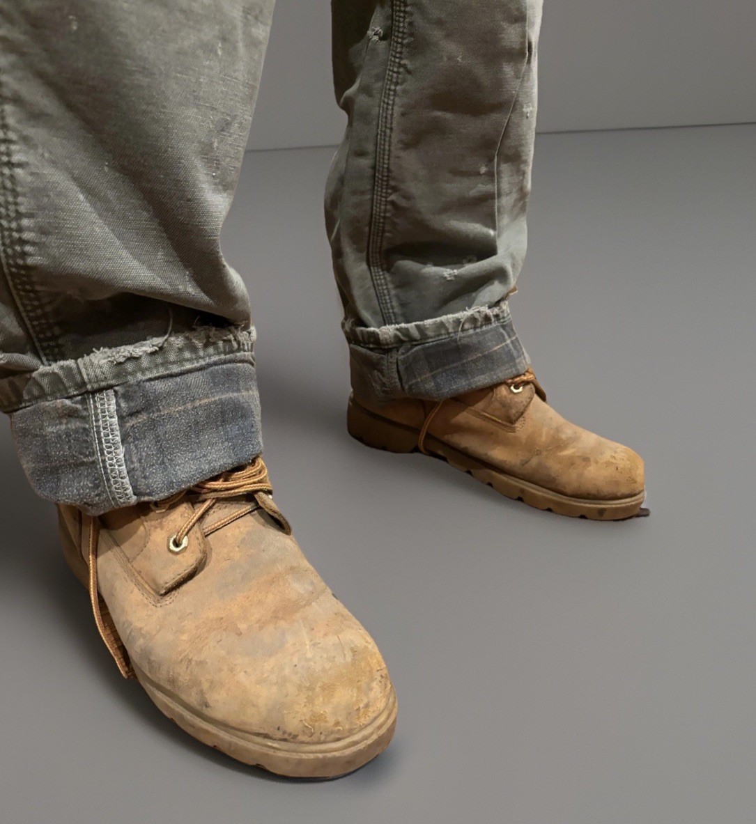 Distressed Carhartt Faded Olive Flannel Lined Pants - 36x31 - photo 5