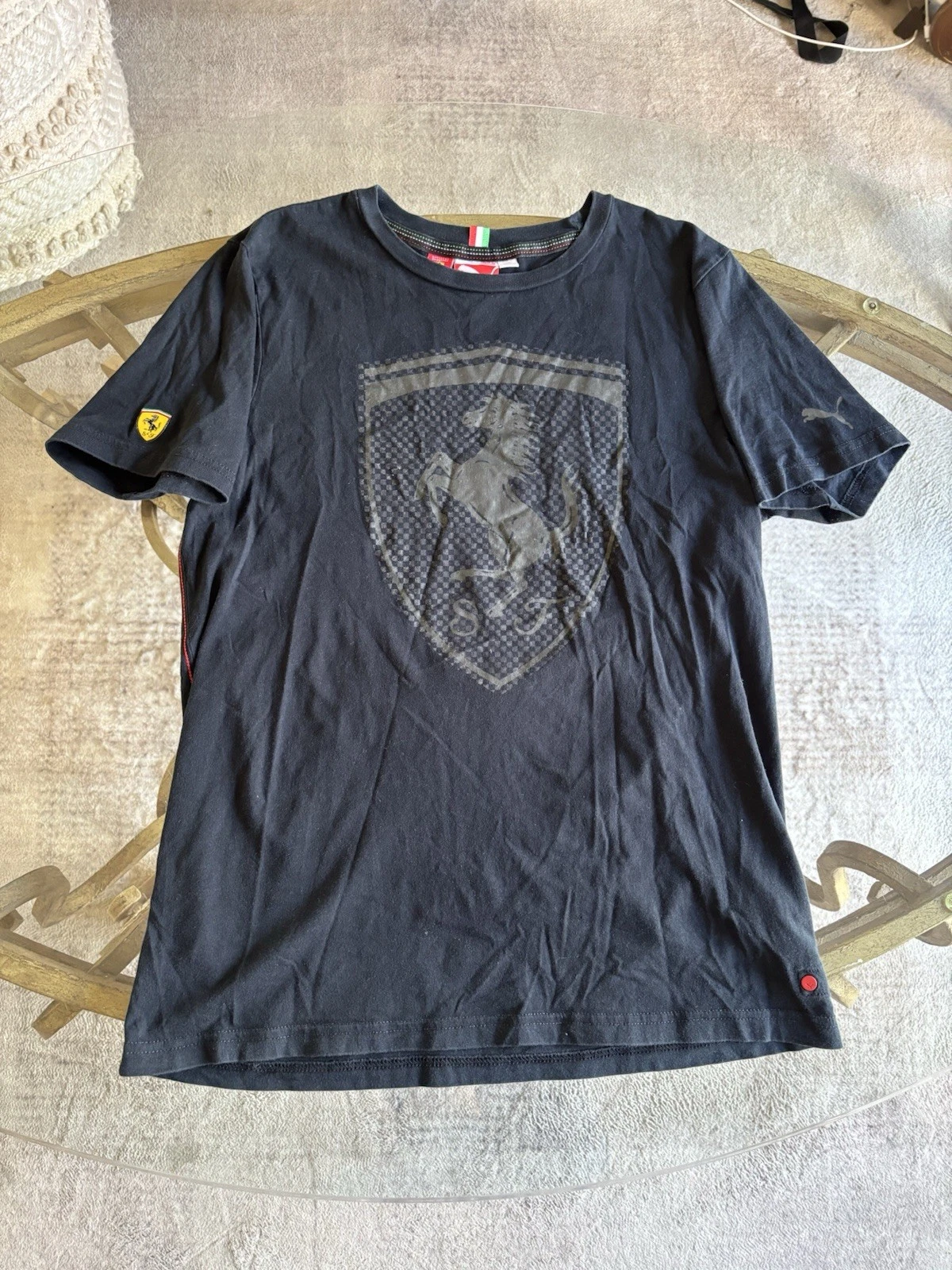 Mens Ferrari Puma S Small Crew Neck T-Shirt Short Sleeve Black E