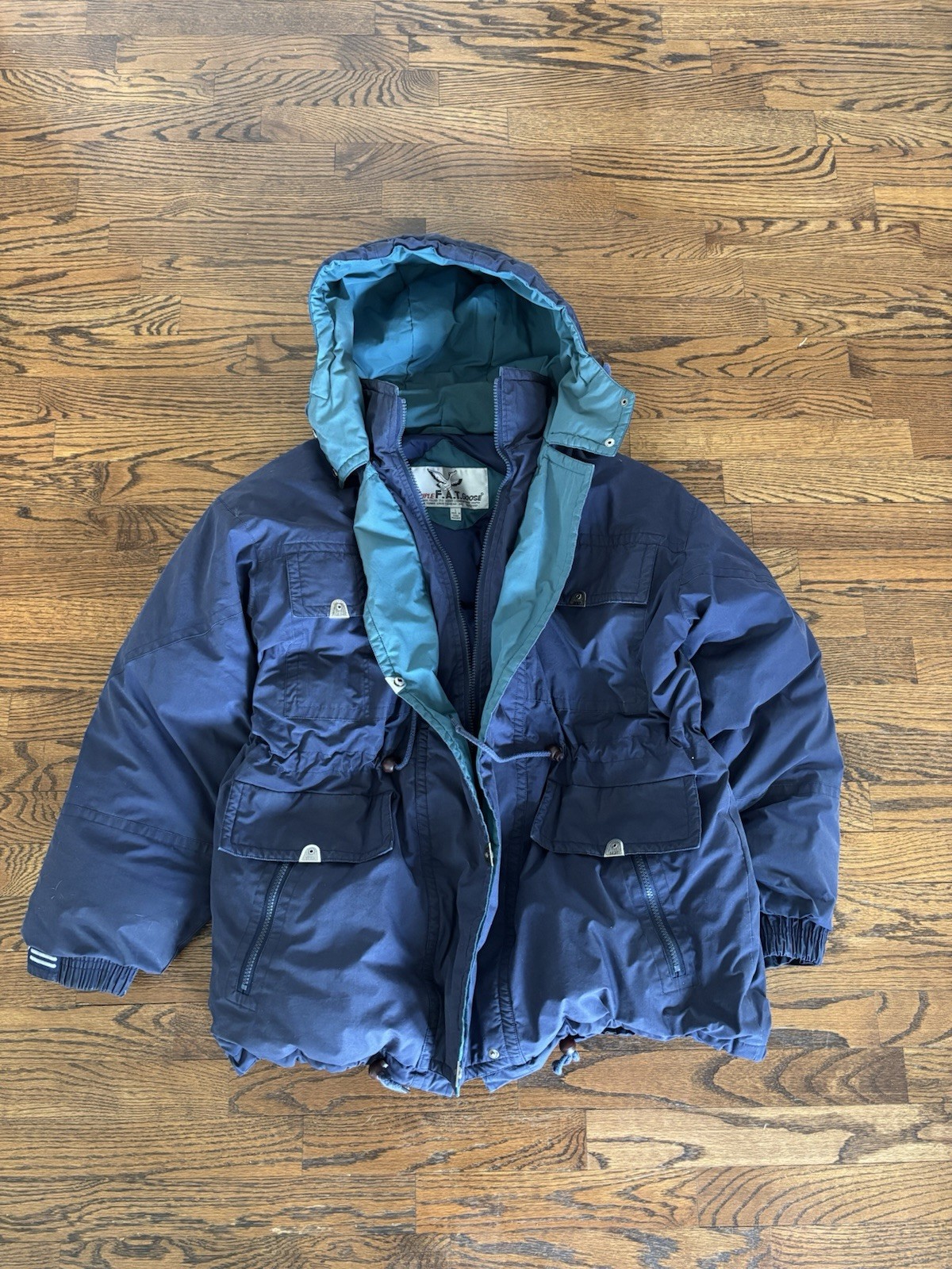 Vintage Triple FAT Goose Jacket Mens Large Black Down Parka Hood - photo 2