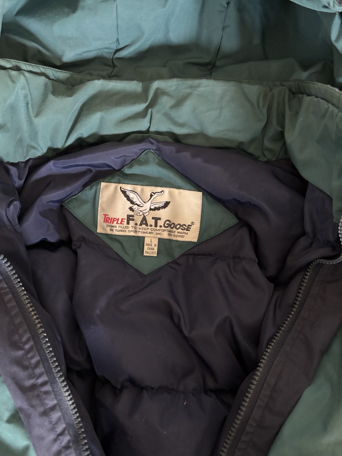 Vintage Triple FAT Goose Jacket Mens Large Black Down Parka Hood - photo 3