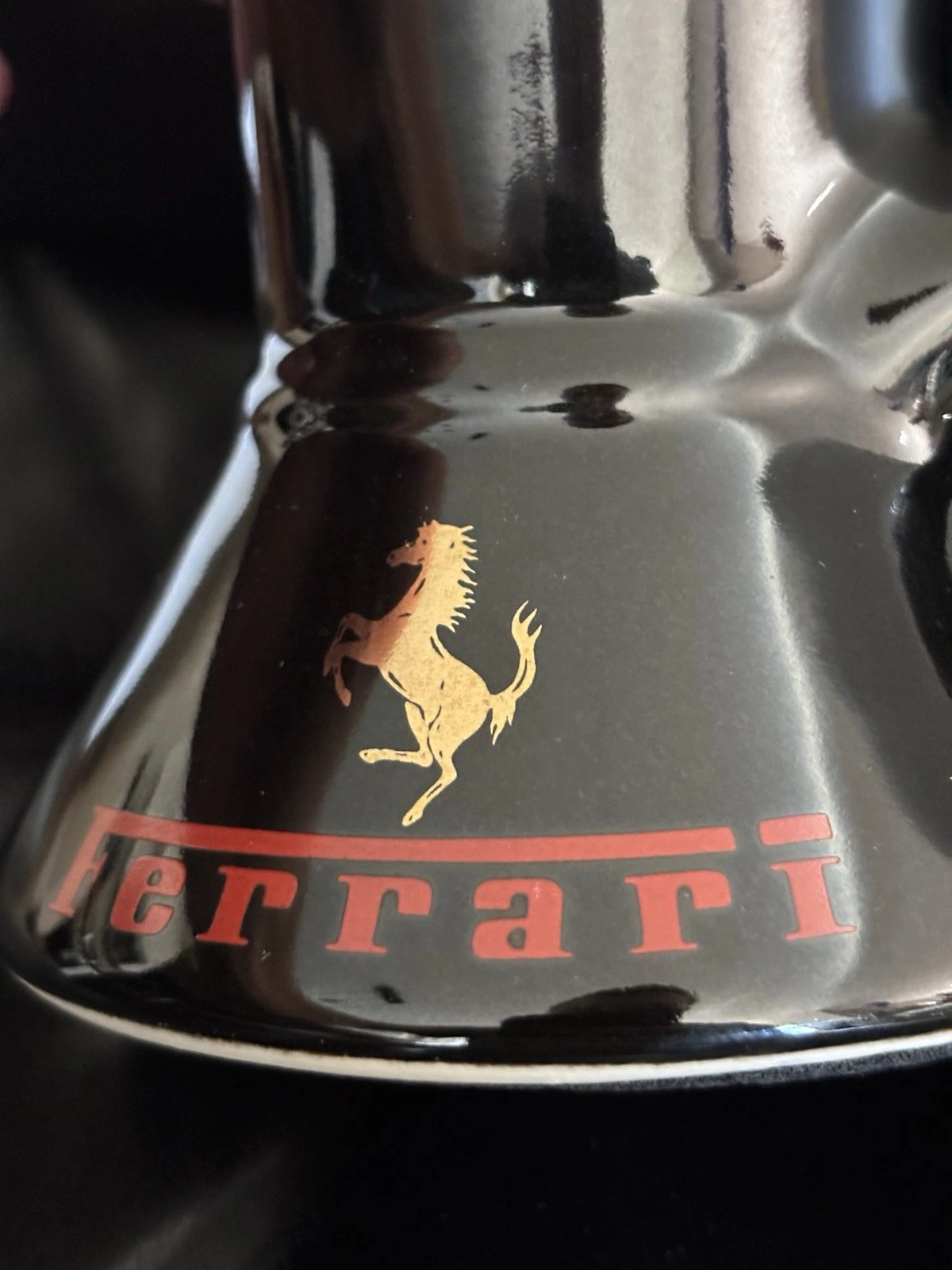 'FERRARI' LOGO BLACK & RED MUG by FELTMAN LANGER, Vintage 1970-8