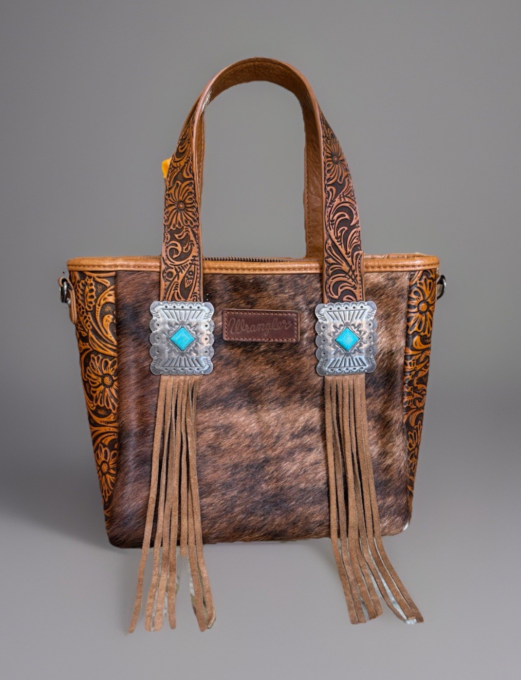 Chic Wrangler Floral Cowhide Leather Tote Bag