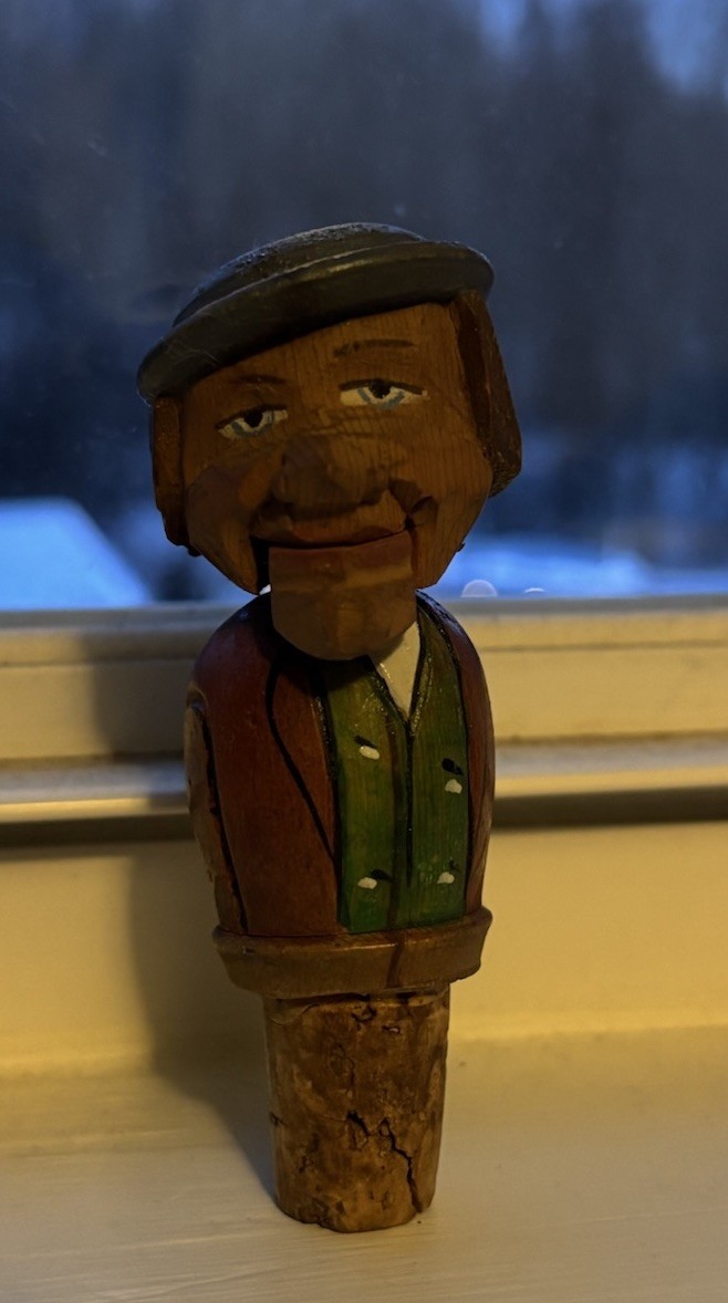 Vintage Anri Wood Carved Yakker Mechanical Man Cork Bottle Stopp