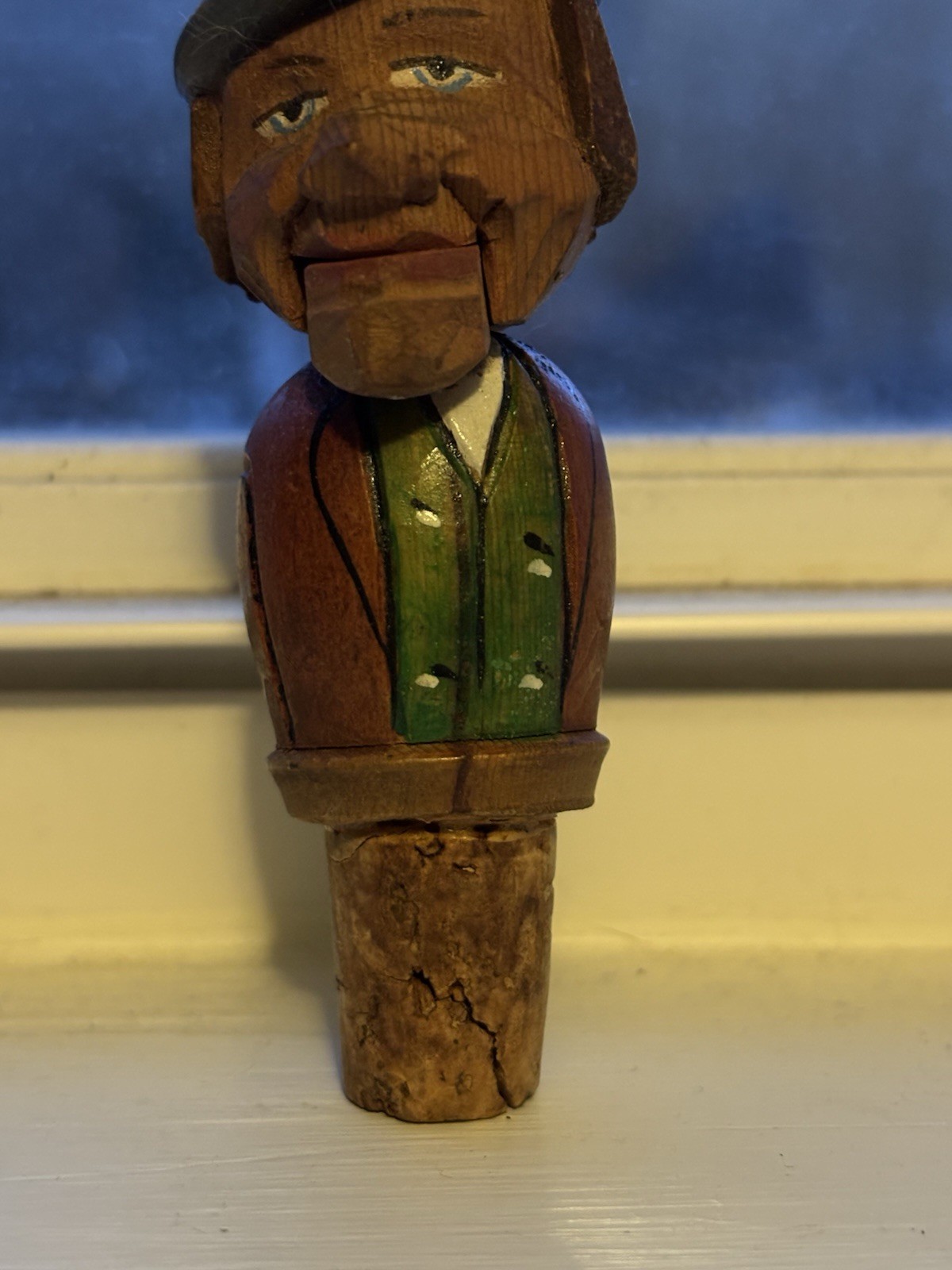Vintage Anri Wood Carved Yakker Mechanical Man Cork Bottle Stopp - photo 2