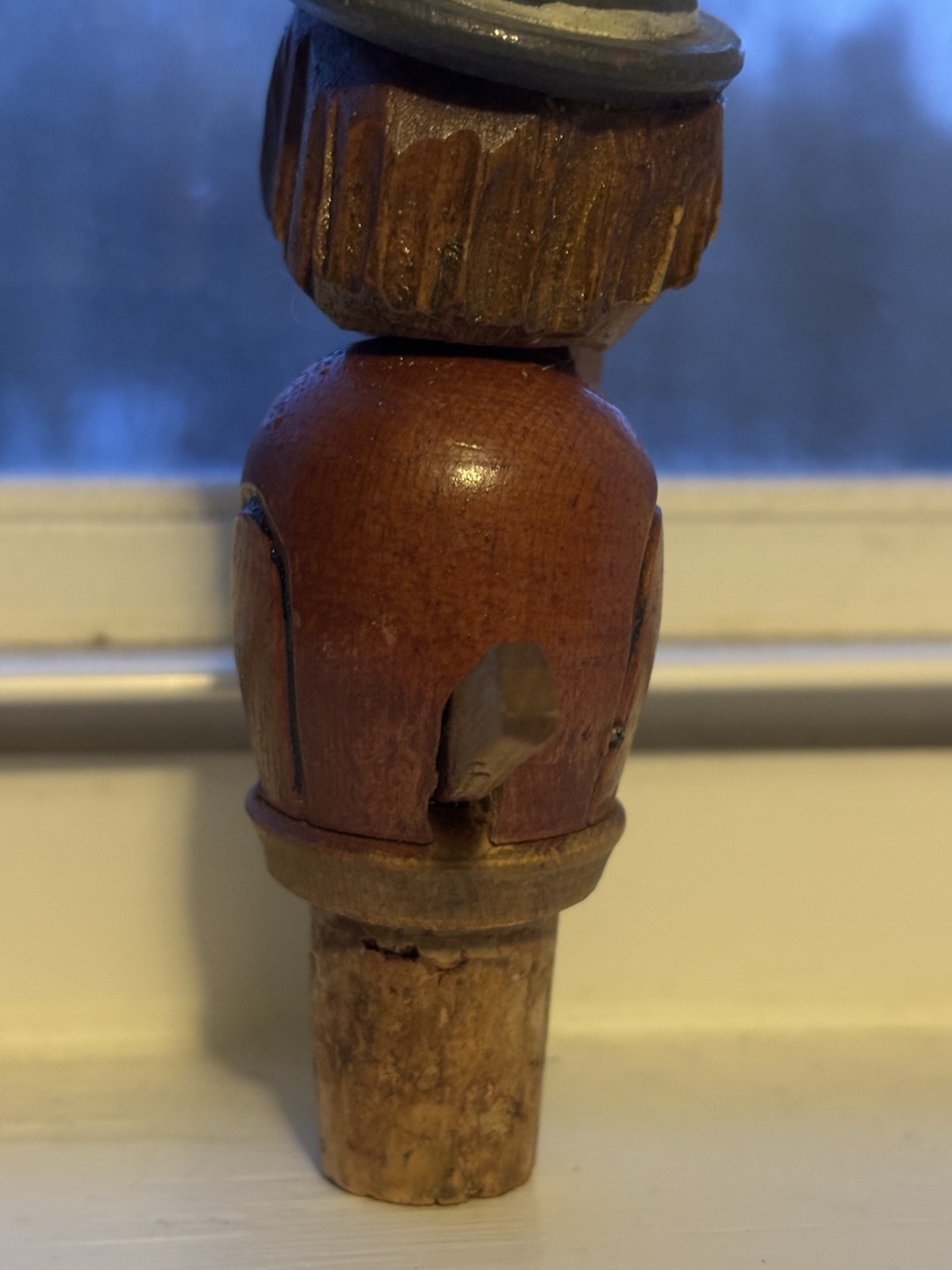 Vintage Anri Wood Carved Yakker Mechanical Man Cork Bottle Stopp - photo 4