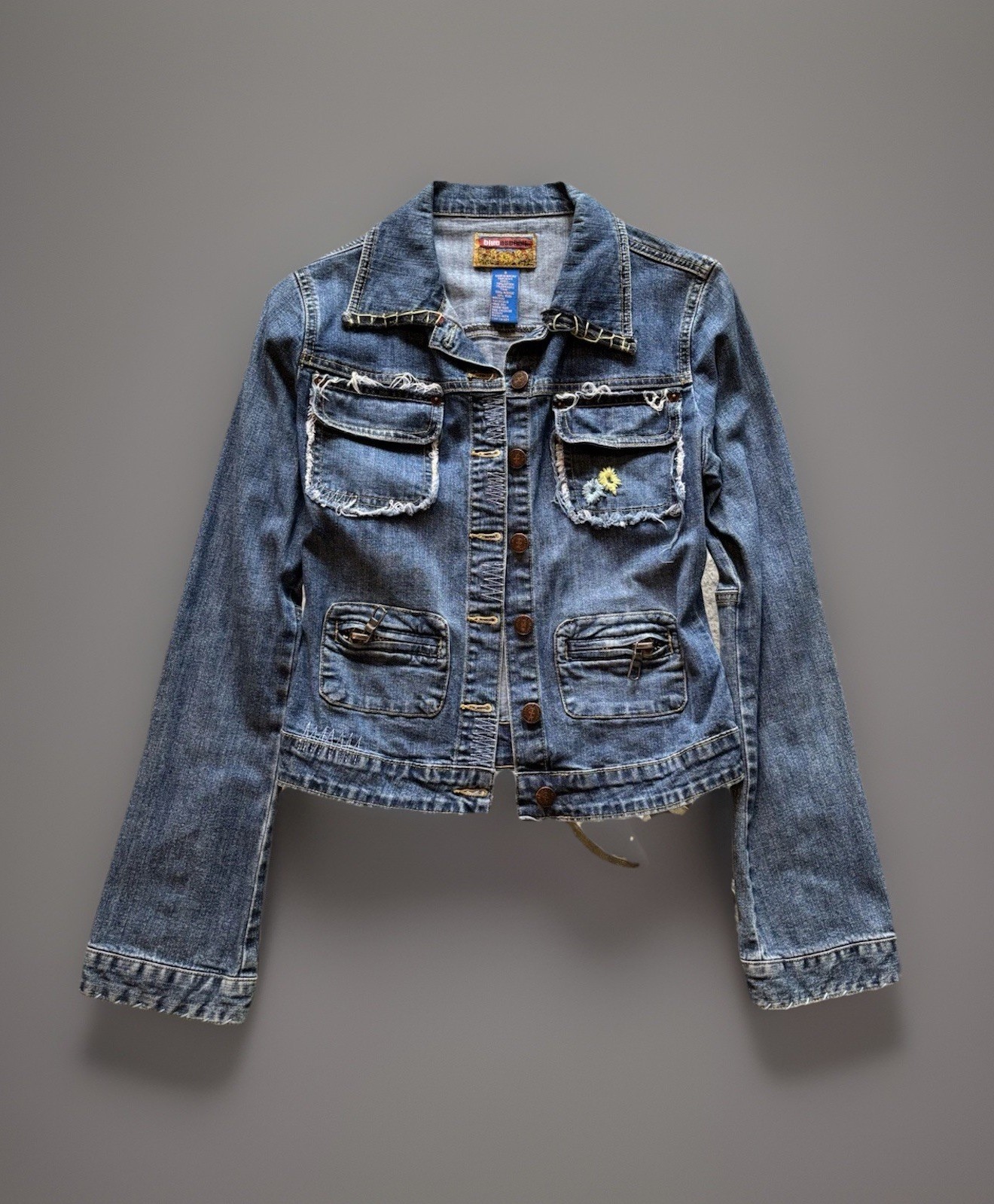 Vtg 90s Y2k Blue Asphalt Embroidered Floral Denim Jean Jacket S