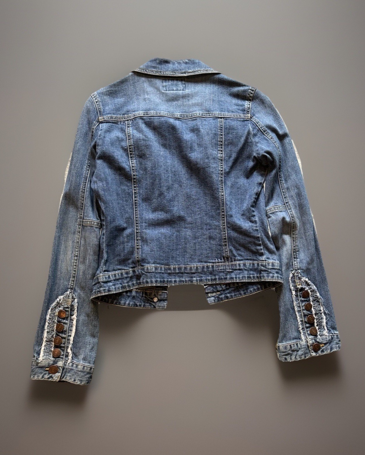 Vtg 90s Y2k Blue Asphalt Embroidered Floral Denim Jean Jacket S - photo 2