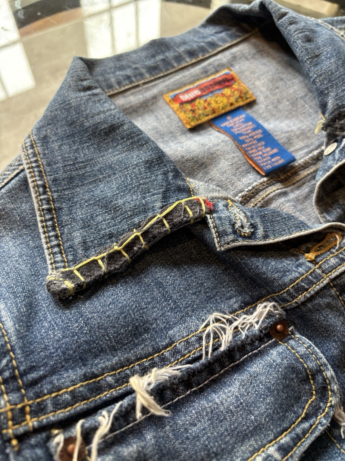 Vtg 90s Y2k Blue Asphalt Embroidered Floral Denim Jean Jacket S - photo 4