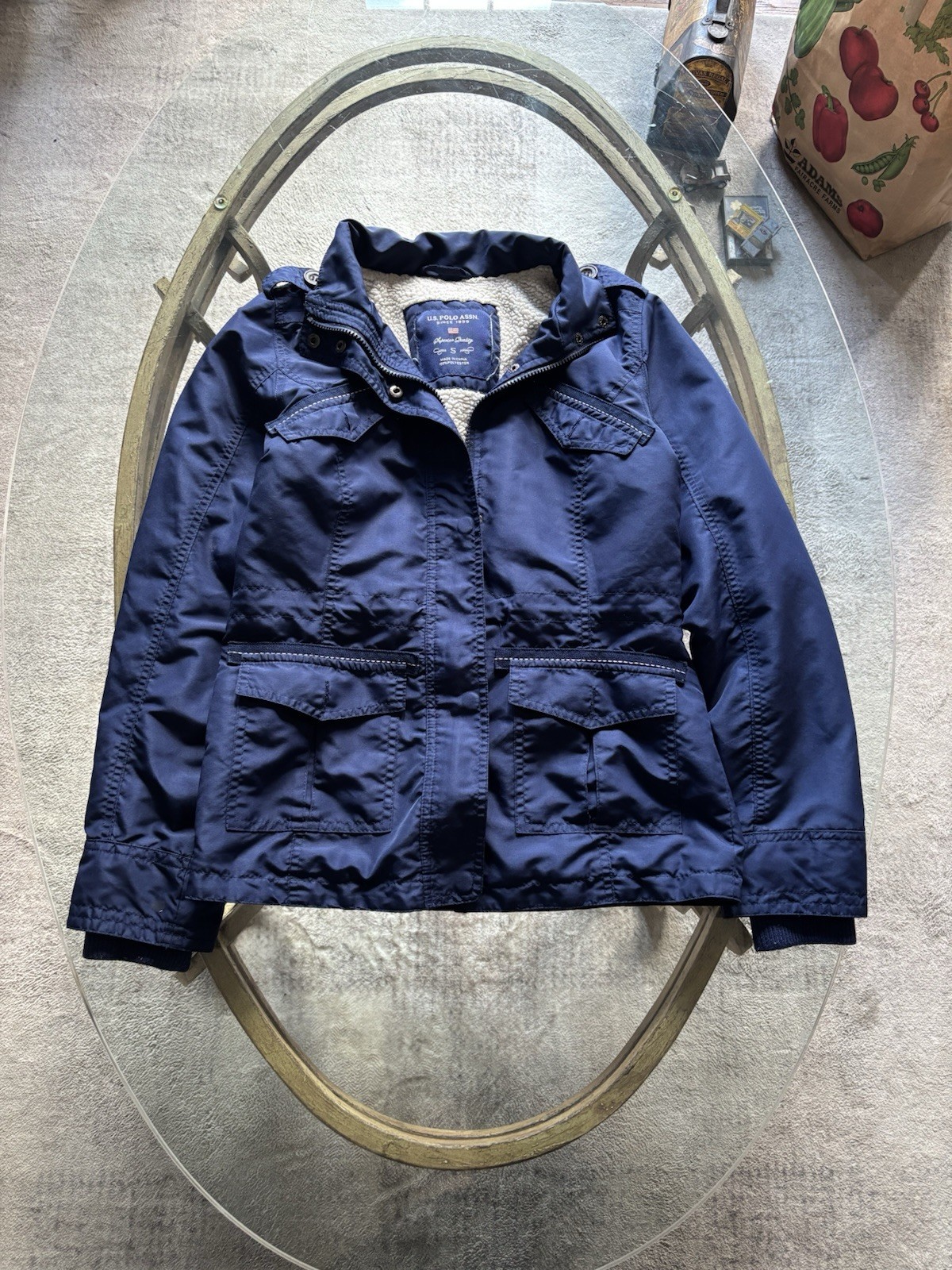 US Polo Assn. rain coat Jacket Navy Blue Hooded Full Zip S