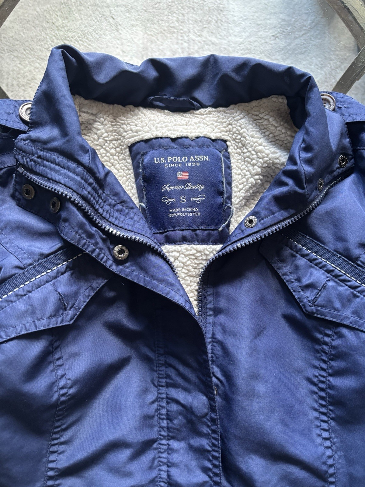 US Polo Assn. rain coat Jacket Navy Blue Hooded Full Zip S - photo 2