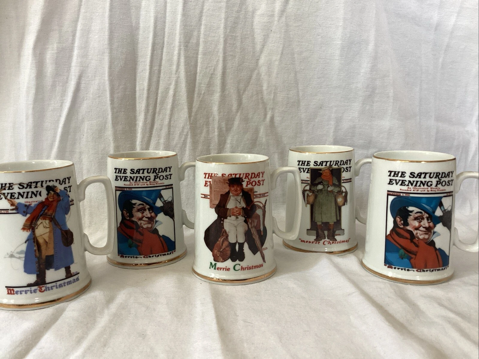 Set of 5 Vintage 1987 Norman Rockwell Coffee Cups