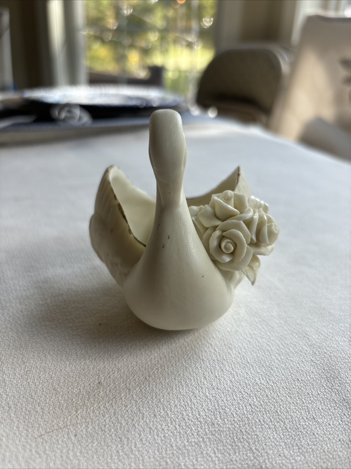 Vintage Ceramic Swan Decorative Bowl with 3D Roses - photo 2