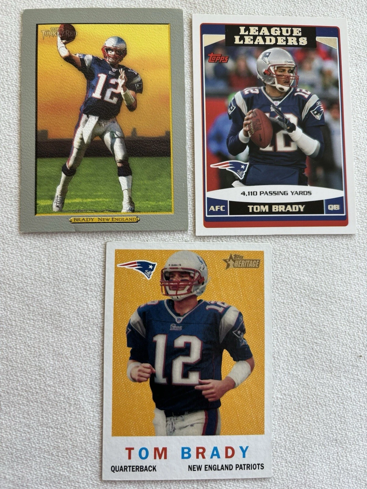 3 Tom Brady Base Cards: 2006 and 2005