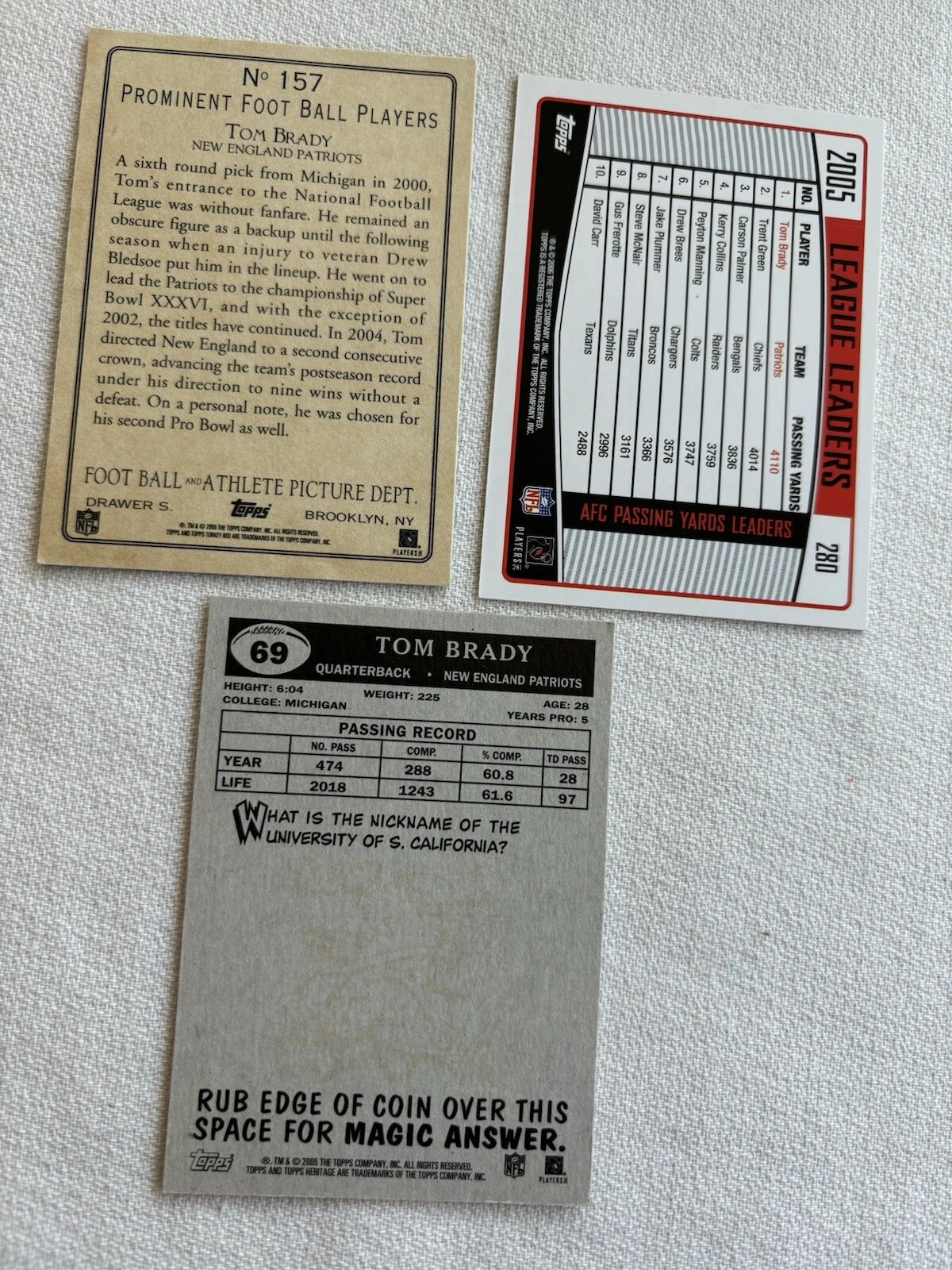3 Tom Brady Base Cards: 2006 and 2005 - photo 5