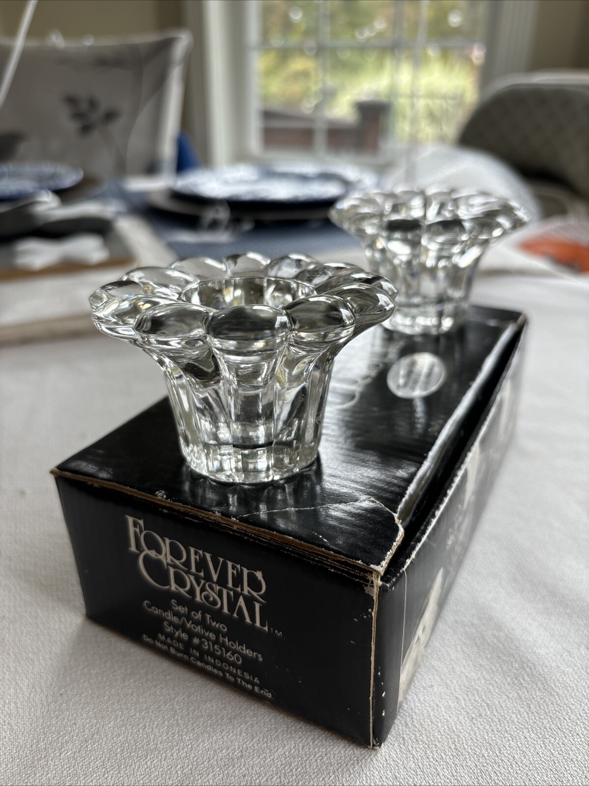 Forever Crystal Ribbed Glass Taper Candle Holder Pair