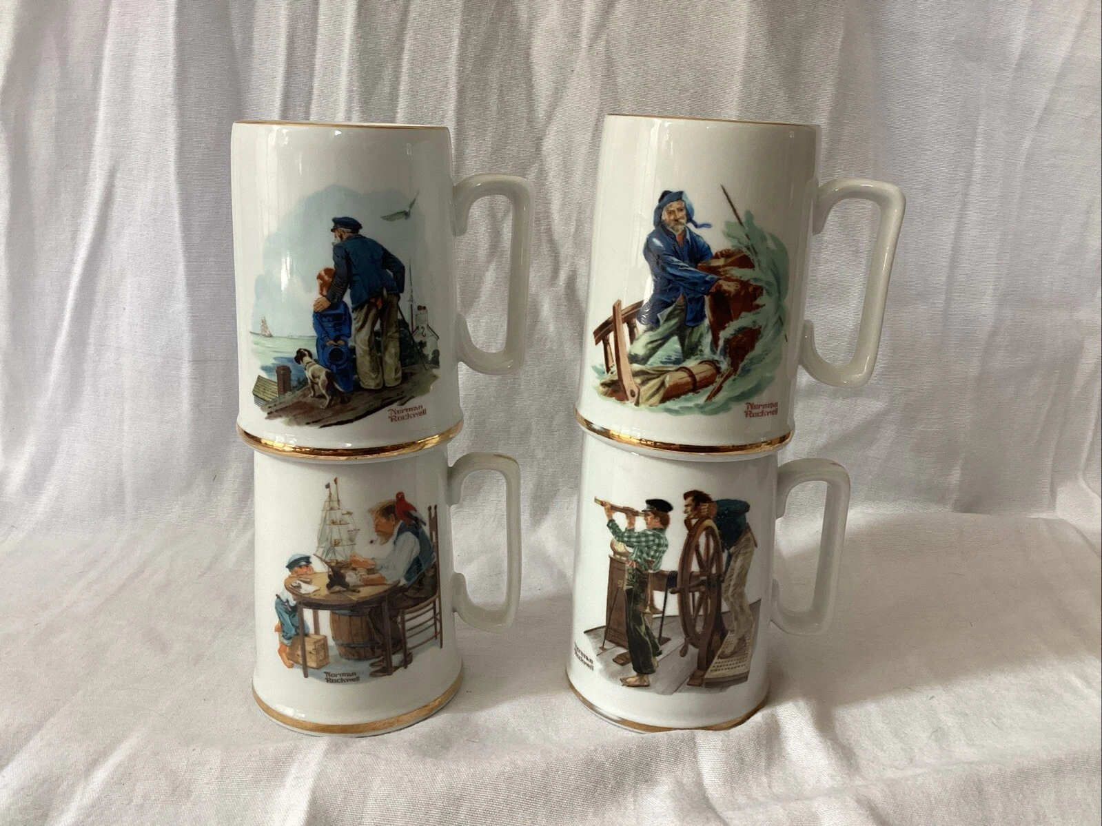 Vintage 1985 Norman Rockwell Coffee Mugs - Set of 4