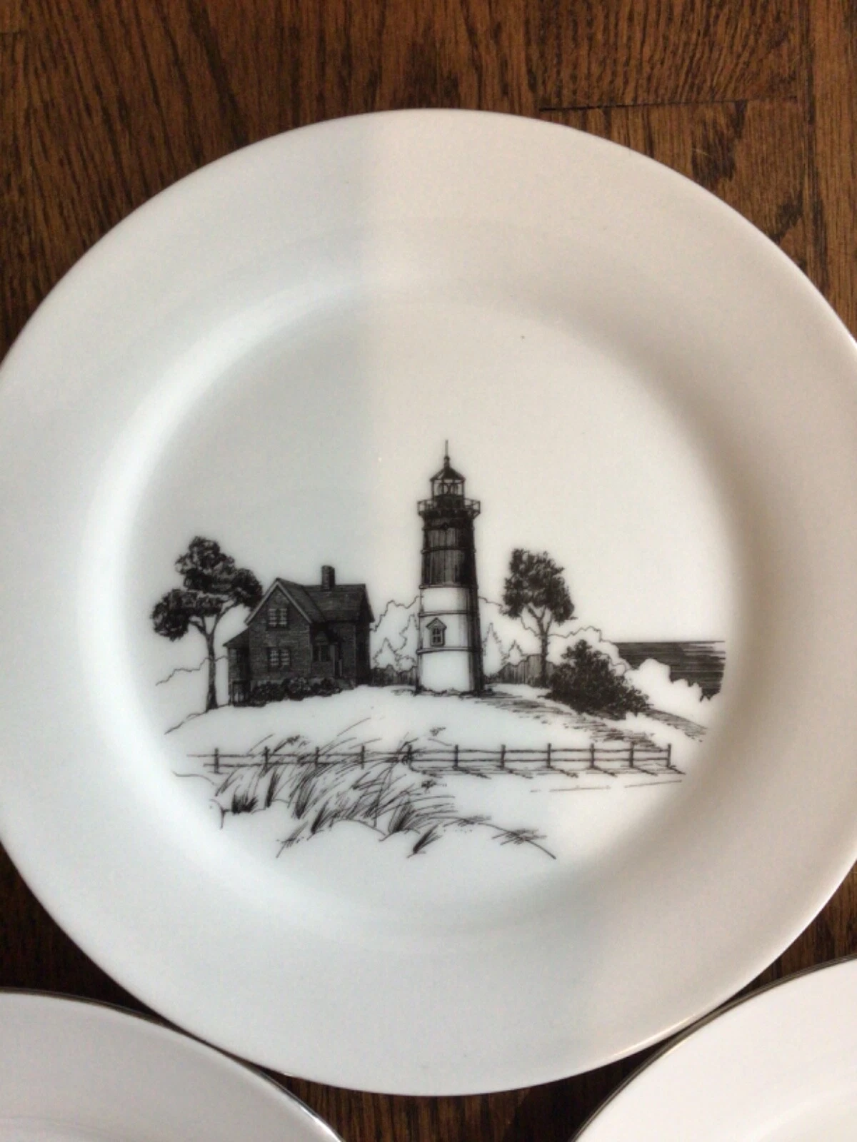 3 Nantucket Black and White China Plates - photo 2