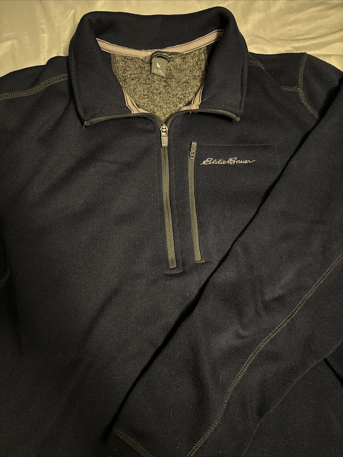 Eddie Bauer Men's XXL Fleece Quarter Zip Sweater - Navy Blue