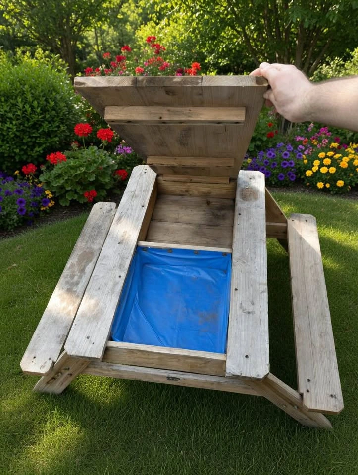 Kids Wooden Picnic Table With Hidden Craft/ Mud Pie Station - photo 5