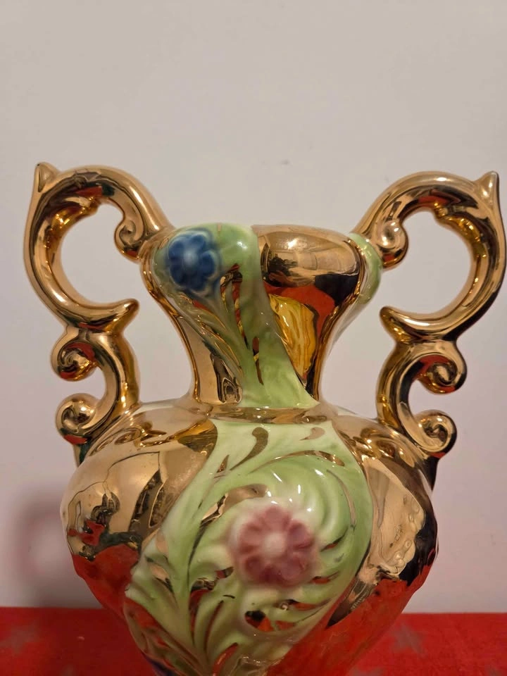 Vintage Italian Rococo Porcelain Vase - Gold Accents, 12.75" - photo 2
