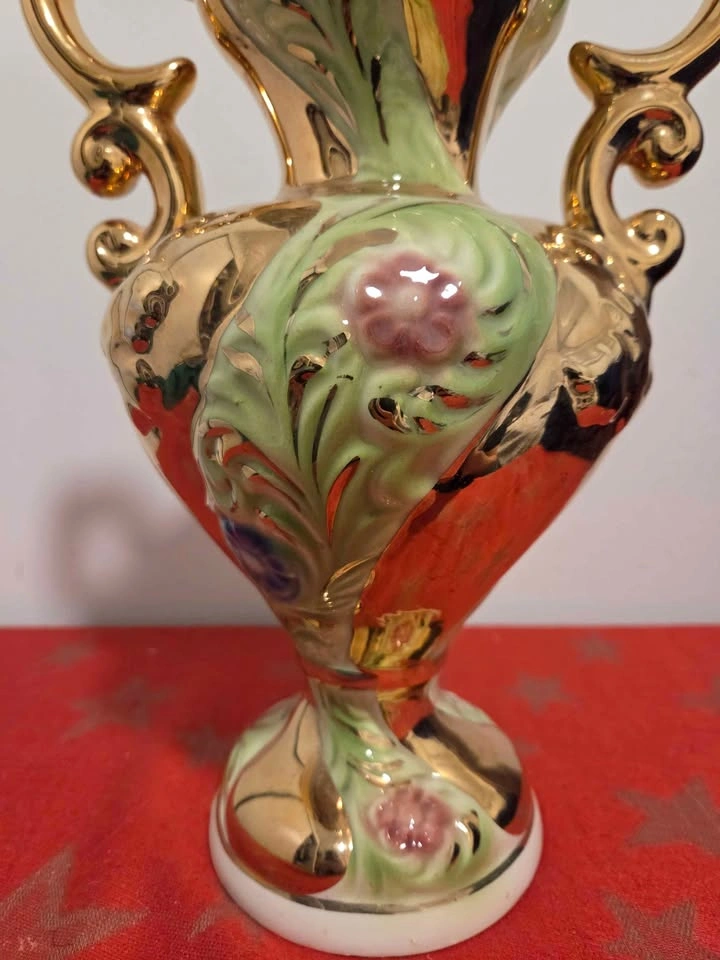 Vintage Italian Rococo Porcelain Vase - Gold Accents, 12.75" - photo 3
