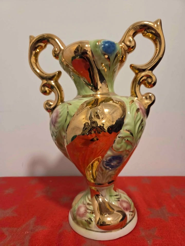 Vintage Italian Rococo Porcelain Vase - Gold Accents, 12.75" - photo 4