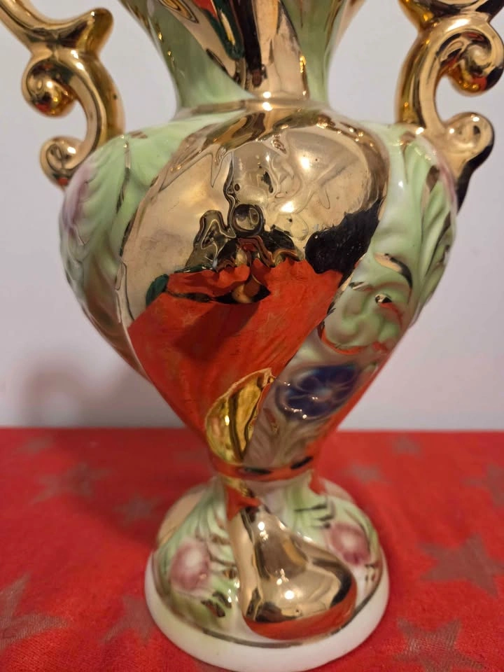 Vintage Italian Rococo Porcelain Vase - Gold Accents, 12.75" - photo 5