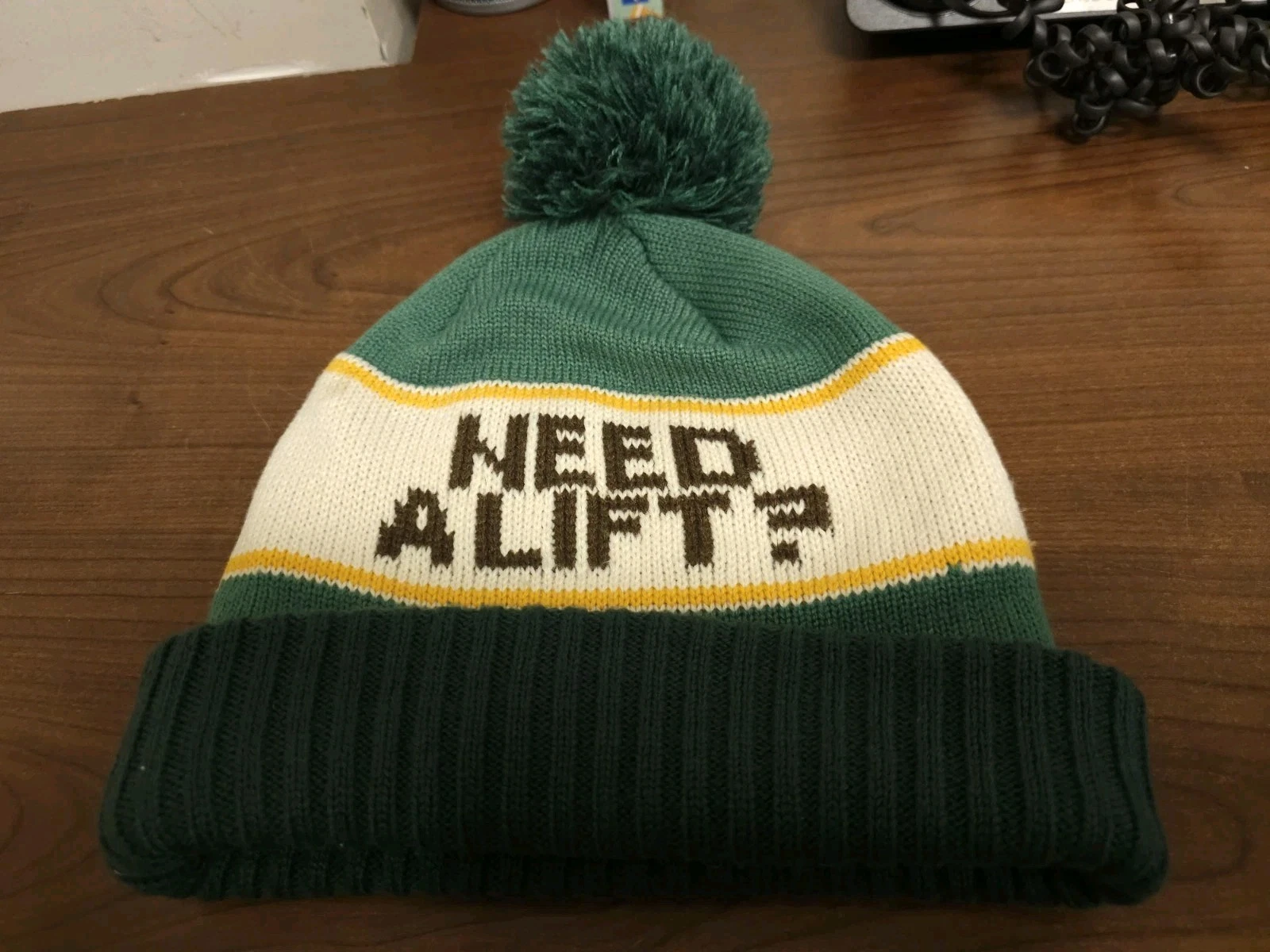 Hollister Mens Knit Beanie Hat Pom Green Need A Lift