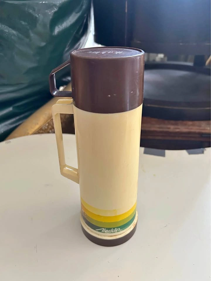 Vintage 1960-1970’s Aladdin Thermos Brown Cream Stripes