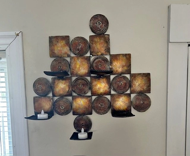 1970's Vintage Retro Metal Wall Art Candle Holder