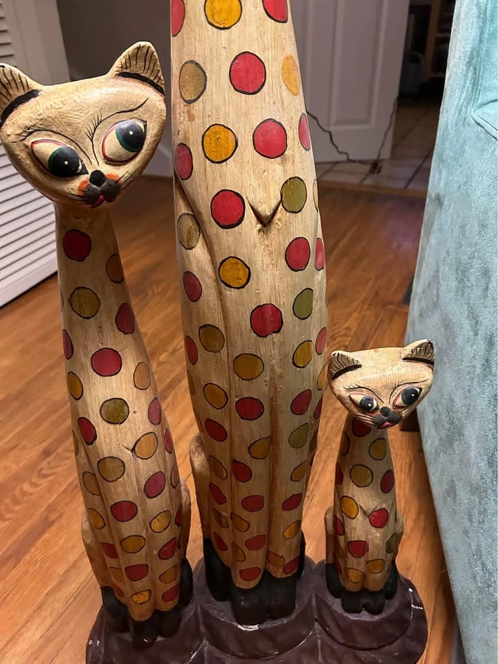 Hand Carved Wooden Cat/Leopard Lamp for Kids Room, Cafe, Library - photo 4