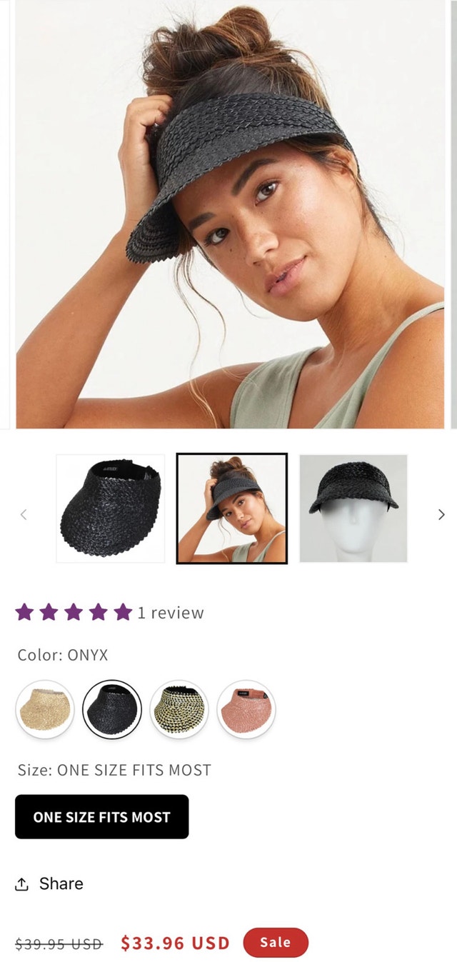 NEW - Hemlock Hat Co Capri Black Straw Visor One Size - photo 2