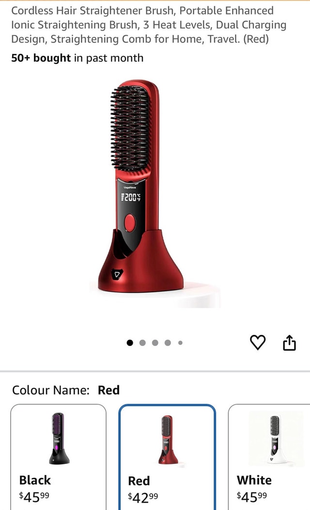 NEW - VegaNova S9 Cordless Hair Straightener Brush Red - photo 2
