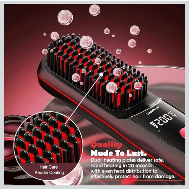 NEW - VegaNova S9 Cordless Hair Straightener Brush Red - photo 4