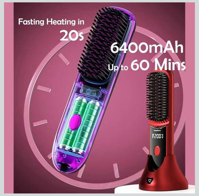 NEW - VegaNova S9 Cordless Hair Straightener Brush Red - photo 5