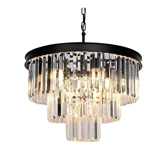 Crystal Chandelier 9 Light Modern Black Round, New