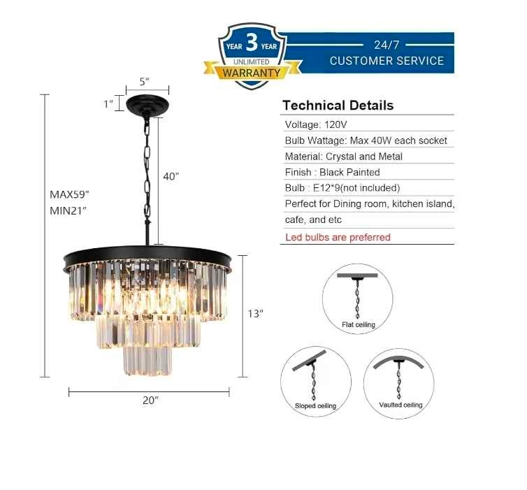 Crystal Chandelier 9 Light Modern Black Round, New - photo 4