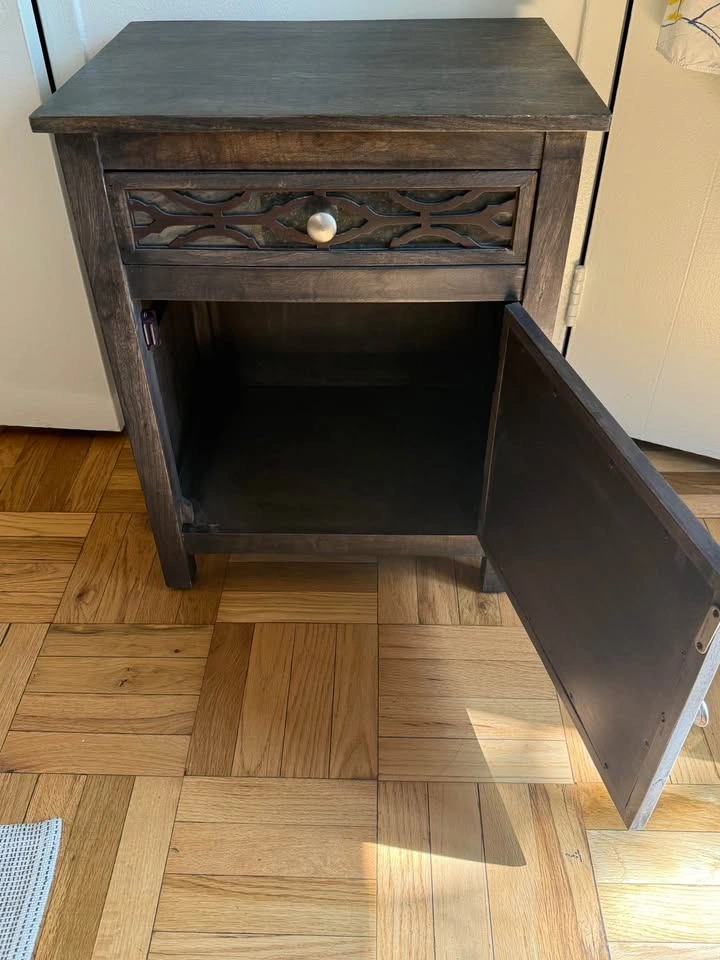 Antiqued Dark Wood Mirror Cabinet Nightstand - photo 4