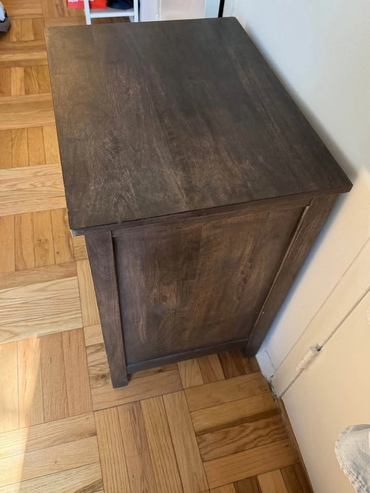 Antiqued Dark Wood Mirror Cabinet Nightstand - photo 5